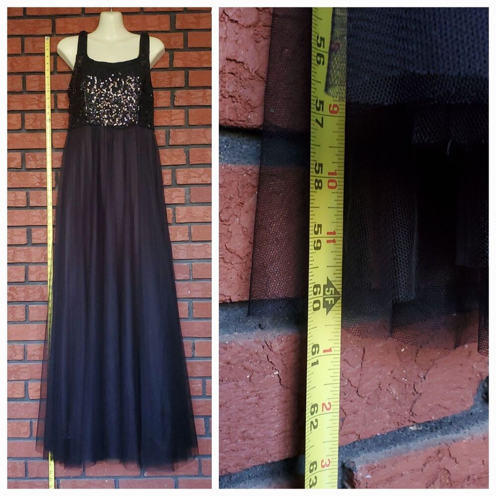 Ever Pretty Maxi Dress XL 10 Black Tulle Sequin Evening Gown Witchy Whimsigoth - Picture 9 of 14